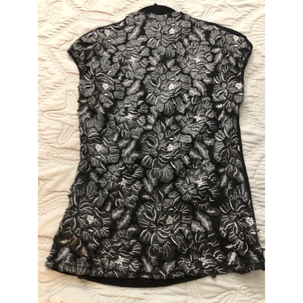 3D black blouse semi turtle neck